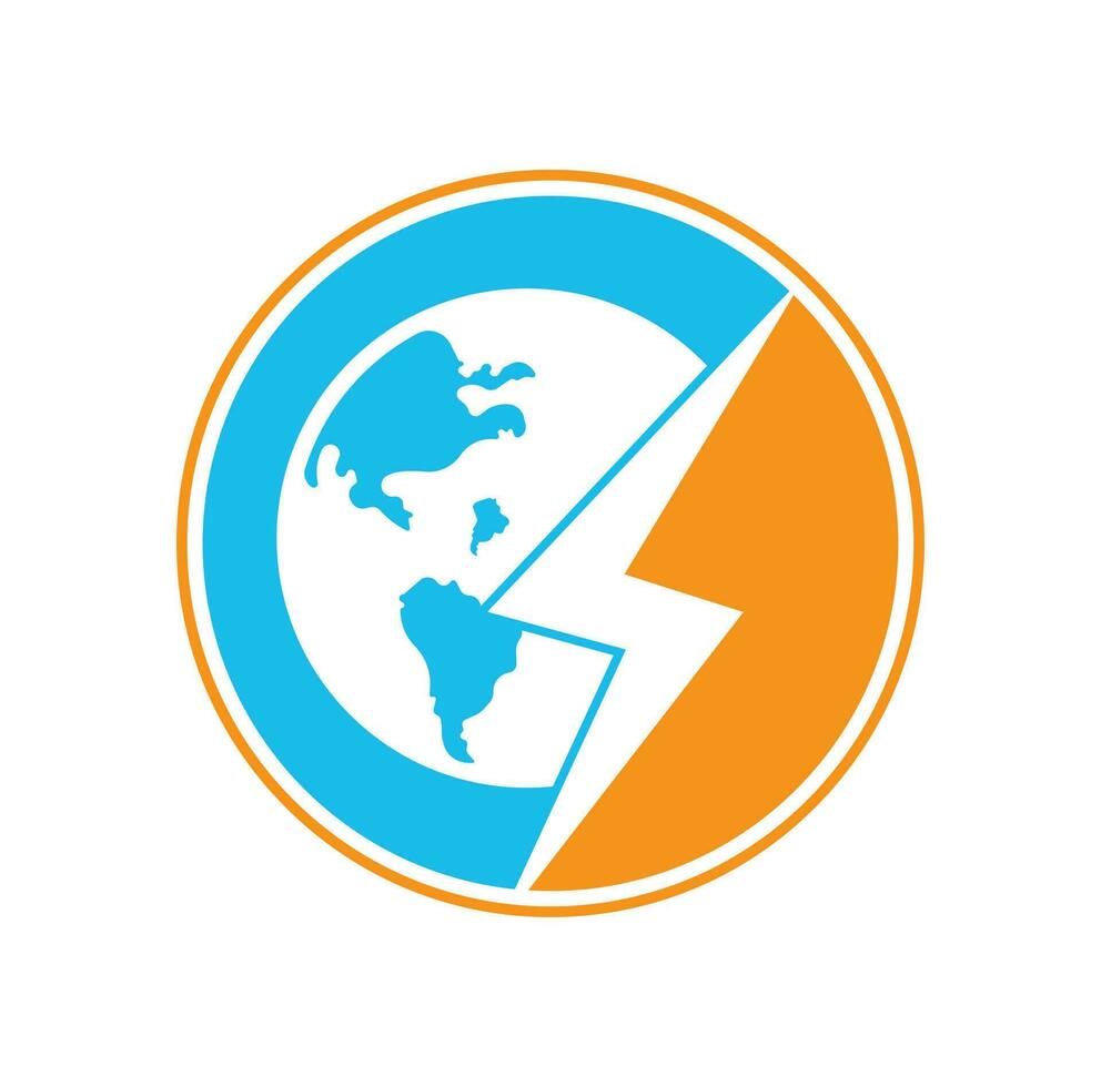Globe and thunder vector logo icon template. Thunder world vector logo template.