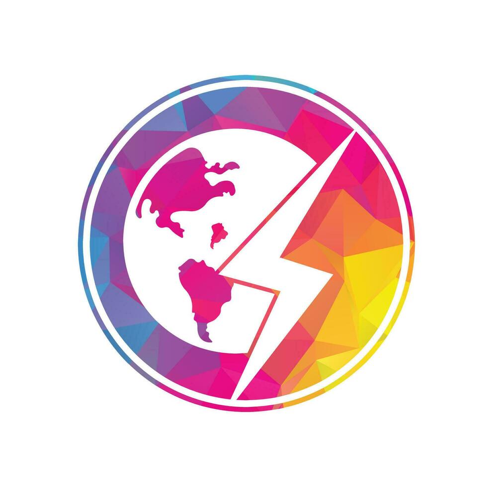 Globe and thunder vector logo icon template. Thunder world vector logo template.