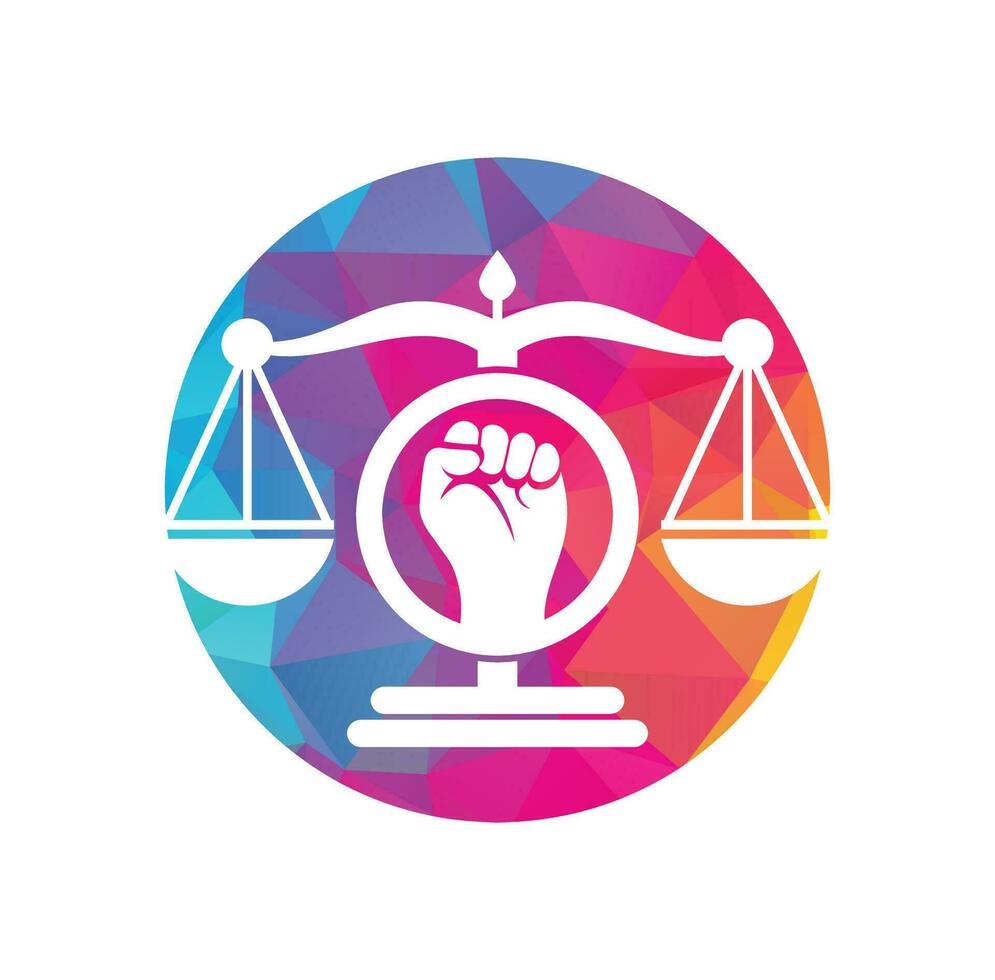 Law fist logo design icon. Justice Scales in Hand logo template design. Revolution justice logo concept. vector