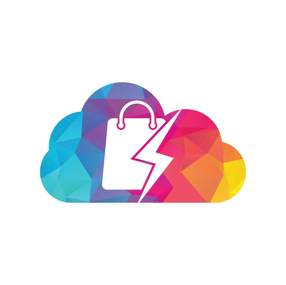 Thunder Shop cloud shape concept Logo design vector. Fast Shop Logo. Shopping Bag Combined with Energy or Lightning Bolt Icon Vector