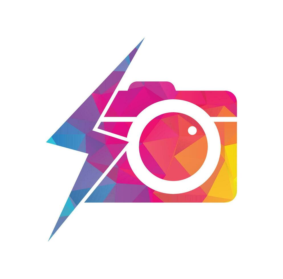 Thunder camera logo design icon vector. Abstract Camera with Yellow Thunder vector