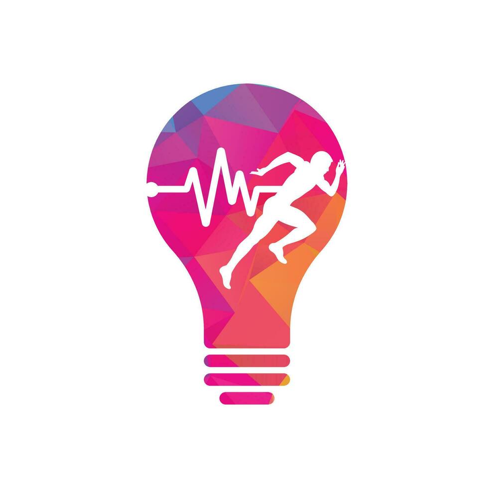 Pulse marathon bulb shape concept logo design icon vector. Running man with line ecg heartbeat icon. vector