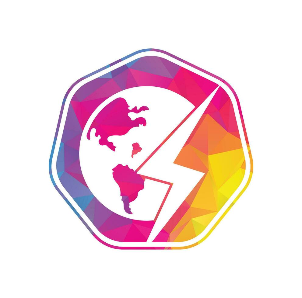 Globe and thunder vector logo icon template. Thunder world vector logo template.