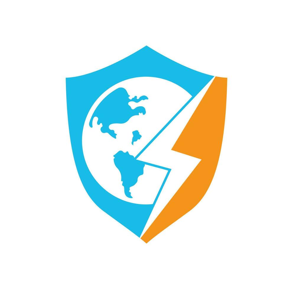 Globe and thunder vector logo icon template. Thunder world vector logo template.
