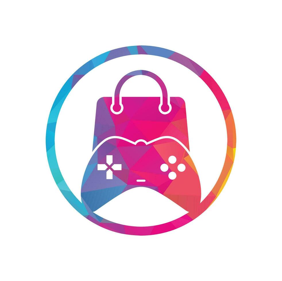 logotipo vectorial de la tienda de juegos. diseño. diseño de vector de icono de joystick de combinación de bolsa de compras.