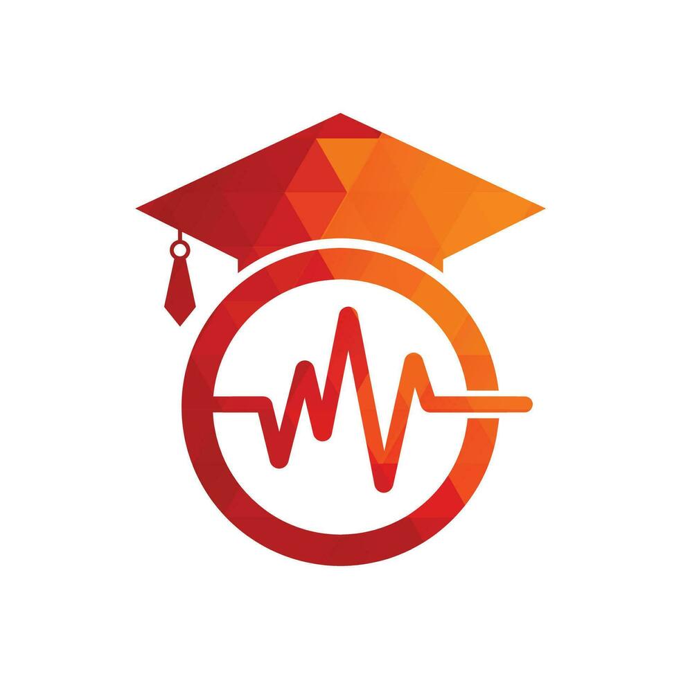 sombrero graduado y vector de logotipo de pulso médico. concepto de diseño de plantilla de logotipo de educación médica y de enfermería