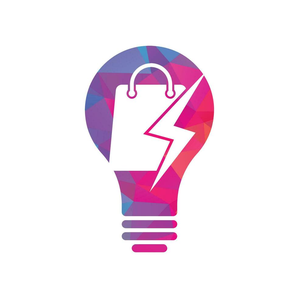 Thunder Shop bulb shape concept Logo design vector. Fast Shop Logo. Shopping Bag Combined with Energy or Lightning Bolt Icon Vector