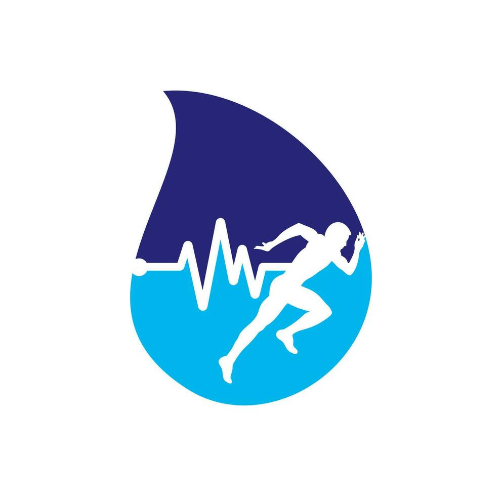 Pulse marathon drop shape concept logo design icon vector. Running man with line ecg heartbeat icon. vector