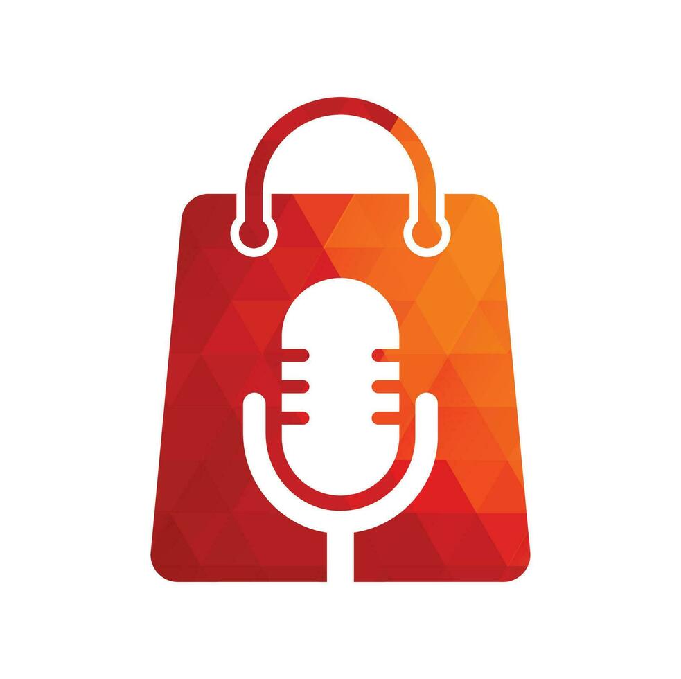 ilustración del logotipo del vector de podcast. micrófono con logo de bolsa