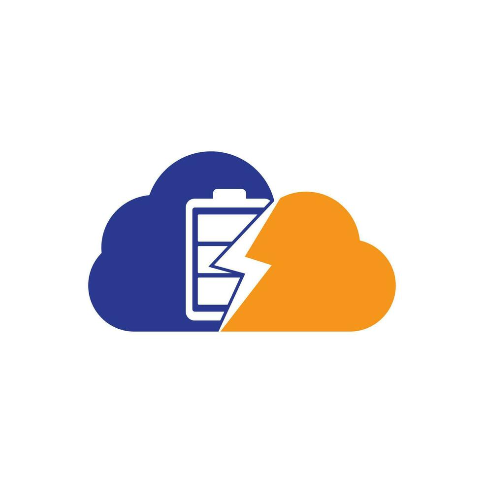 Power Battery cloud shape concept Logo Design Template. Battery power and flash lightning bolt logo icon. vector