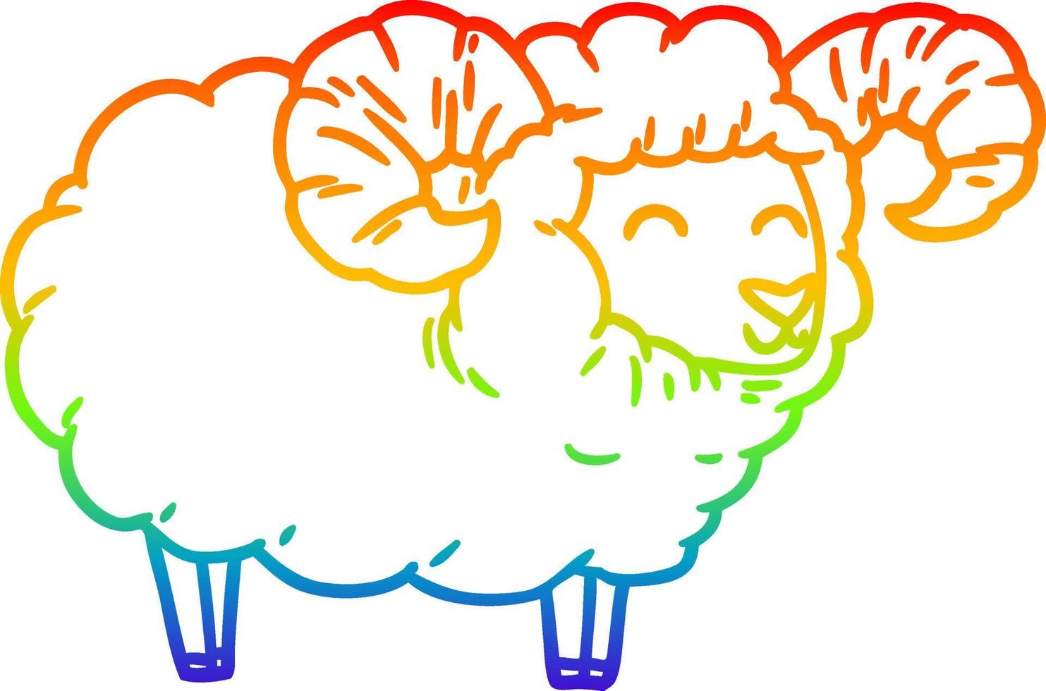 rainbow gradient line drawing cartoon ram vector