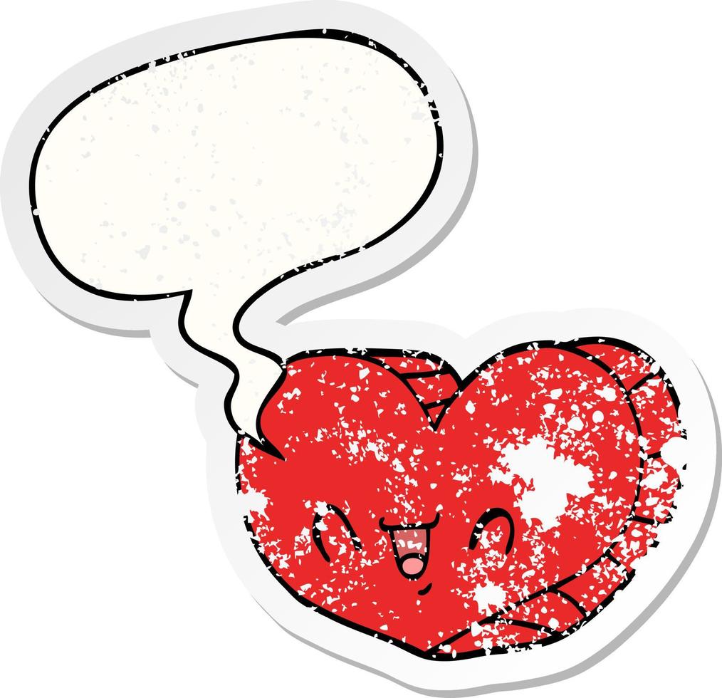 cartoon love heart and speech bubble distressed sticker vector