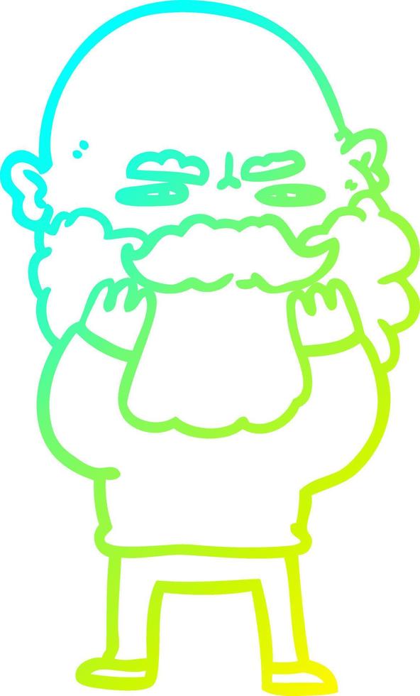 cold gradient line drawing cartoon man with beard frowning checking his beard vector