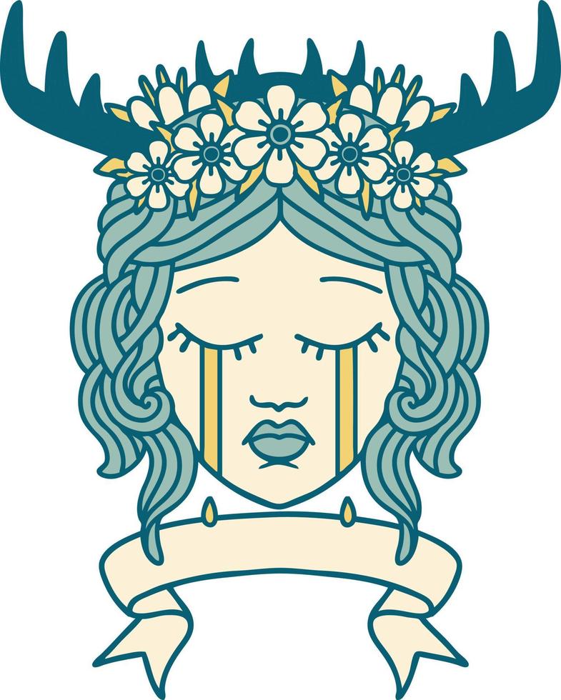 Retro Tattoo Style crying human druid with banner vector