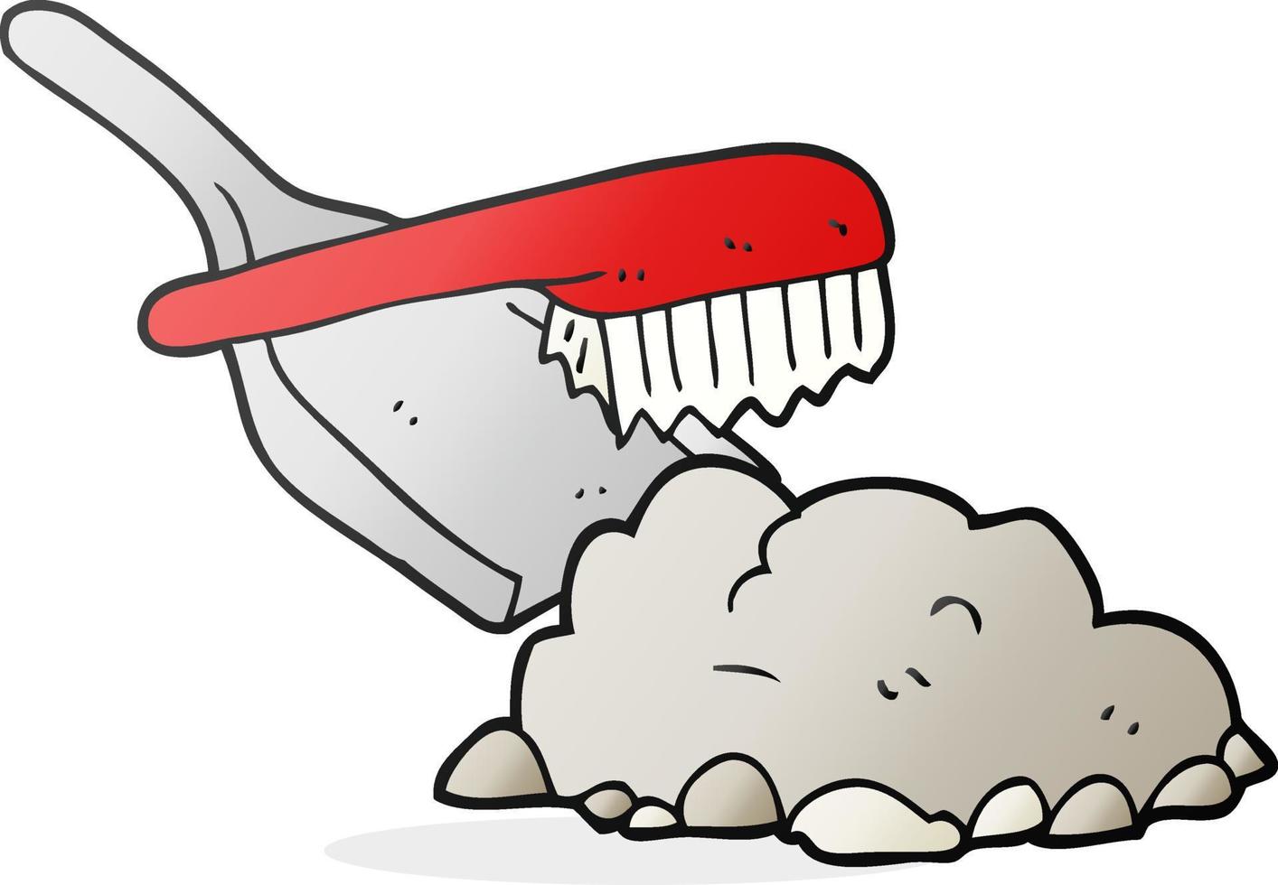 freehand drawn cartoon dust pan and brush sweeping up rubble vector