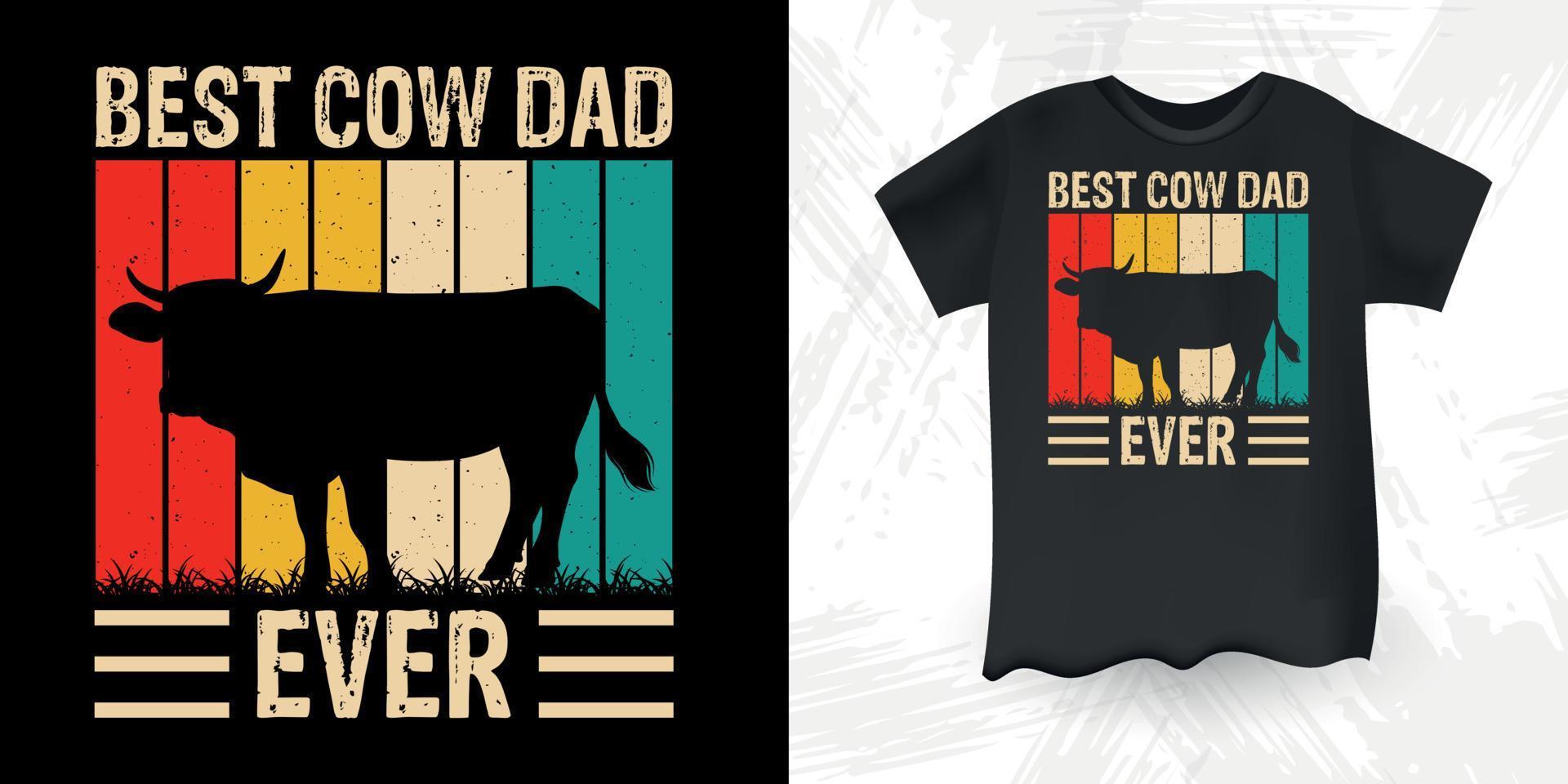 el mejor papá de vaca divertido granja agricultor amante de la vaca retro vintage diseño de camiseta de vaca del día del padre vector