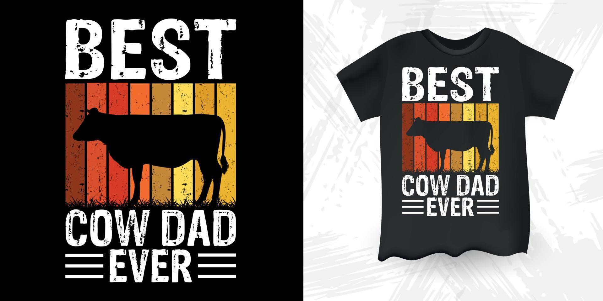 el mejor papá de vaca divertido granja agricultor amante de la vaca retro vintage diseño de camiseta de vaca del día del padre vector