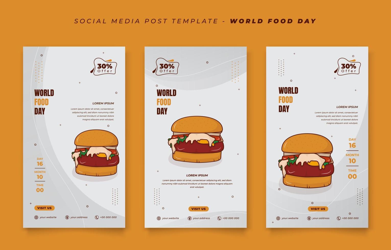 Set of social media post template in white abstract portrait background for world food day design vector