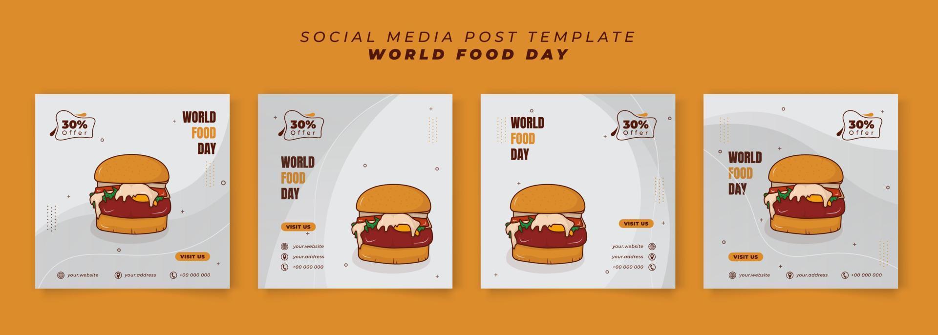 Set of social media template in white abstract background with burger cartoon design for food day vector