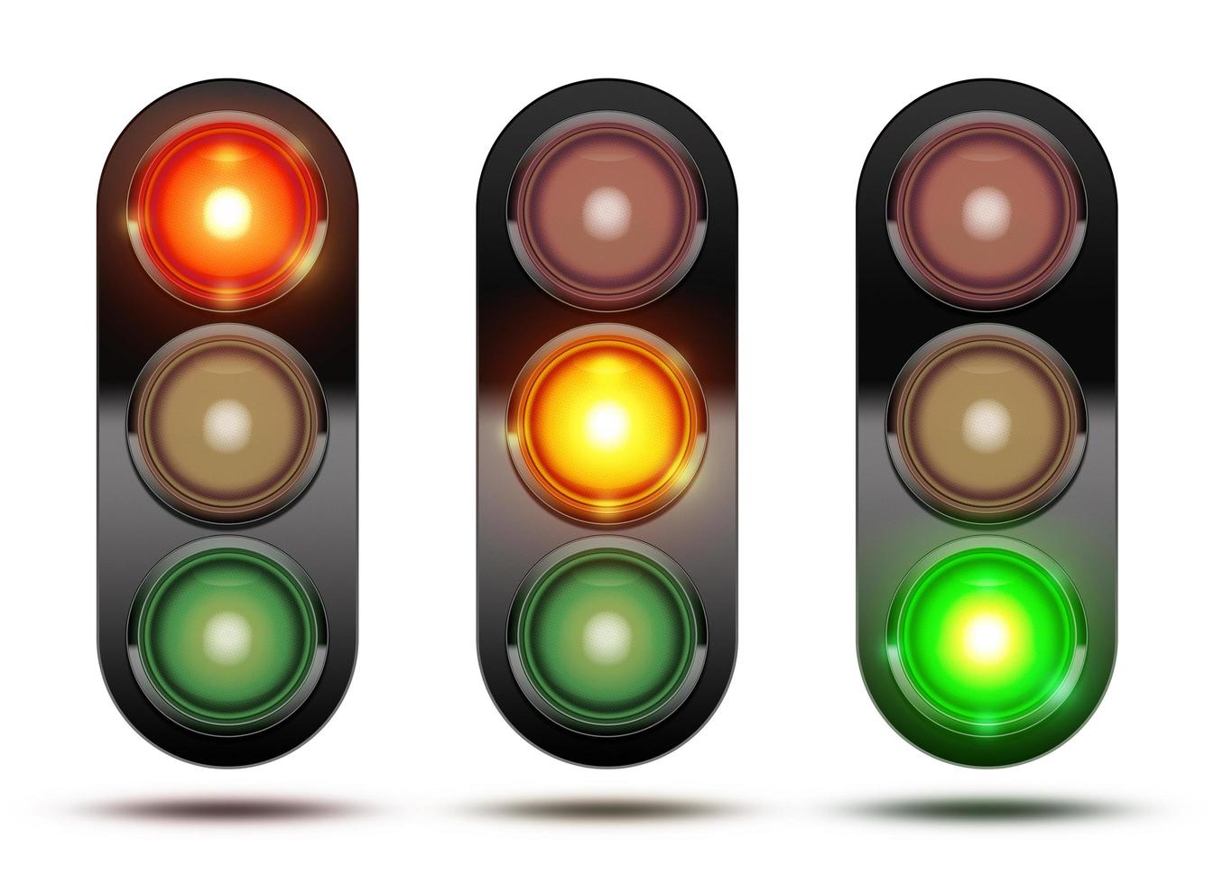 Collection of traffic lights showing the sequence of how the lights glow from red, orange and green photo