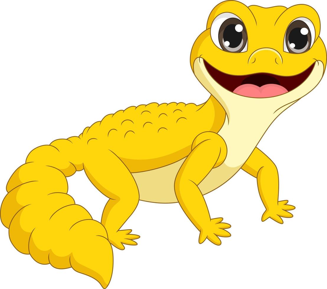 Cartoon cute yellow gecko on white background vector