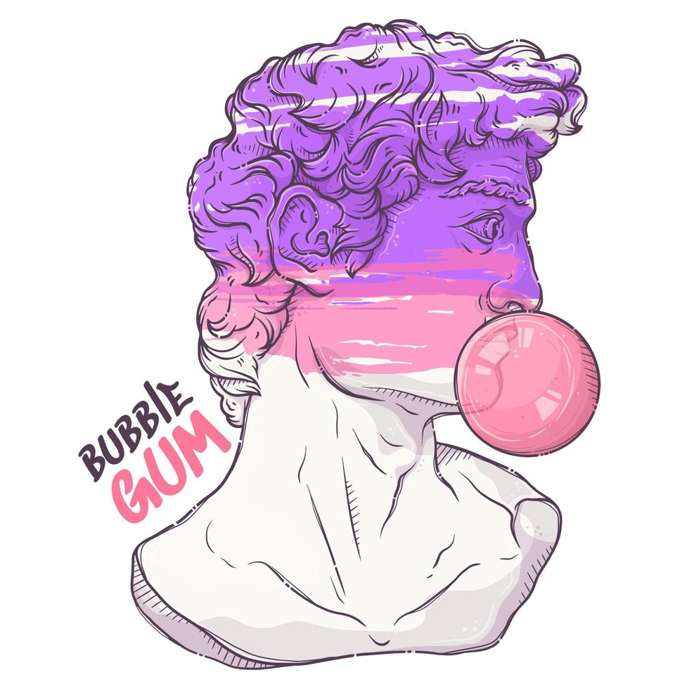 Hand drawn David bust Vector. Marble statue. vector