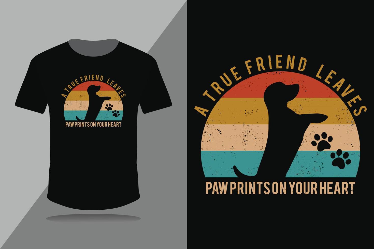 a true friend leaves paw prints retro vintage vector
