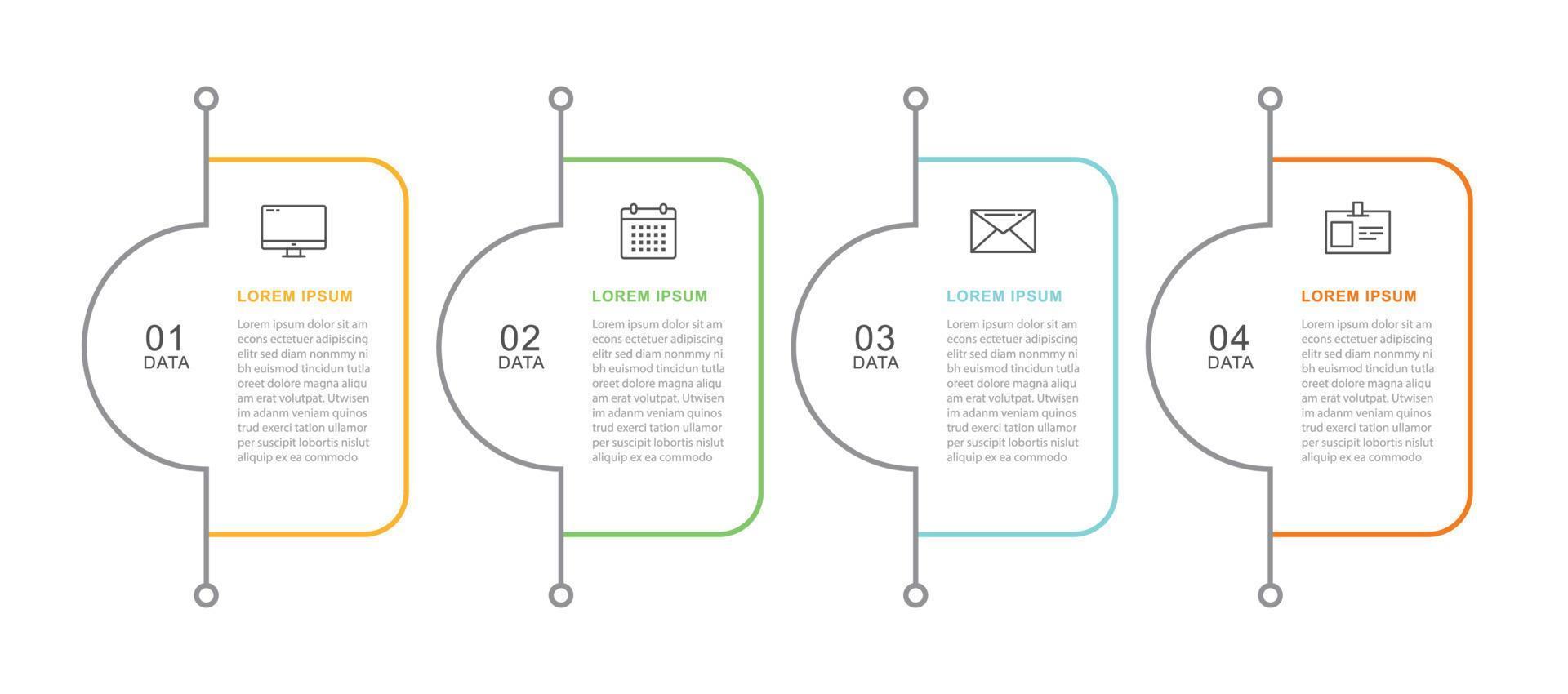 4 data infographics tab thin line index template. Vector illustration abstract square infographic background.