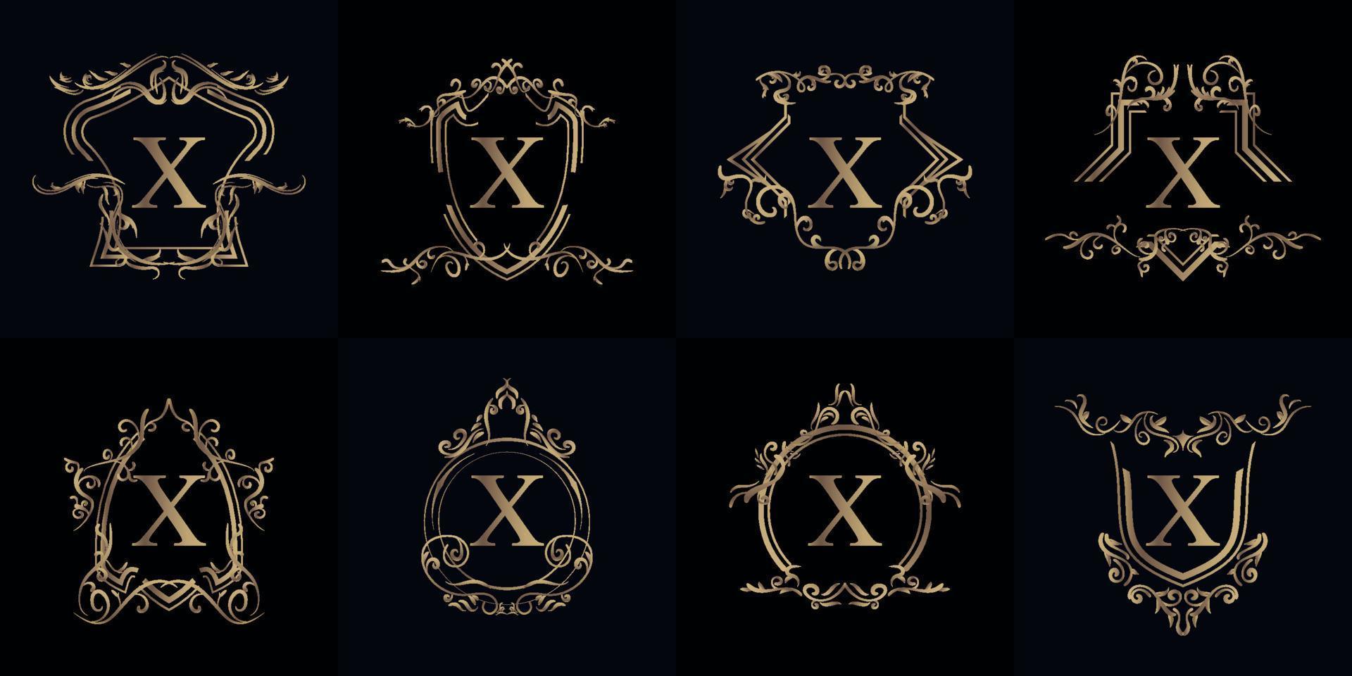 colección de logo inicial x con adorno de lujo o marco de flores vector