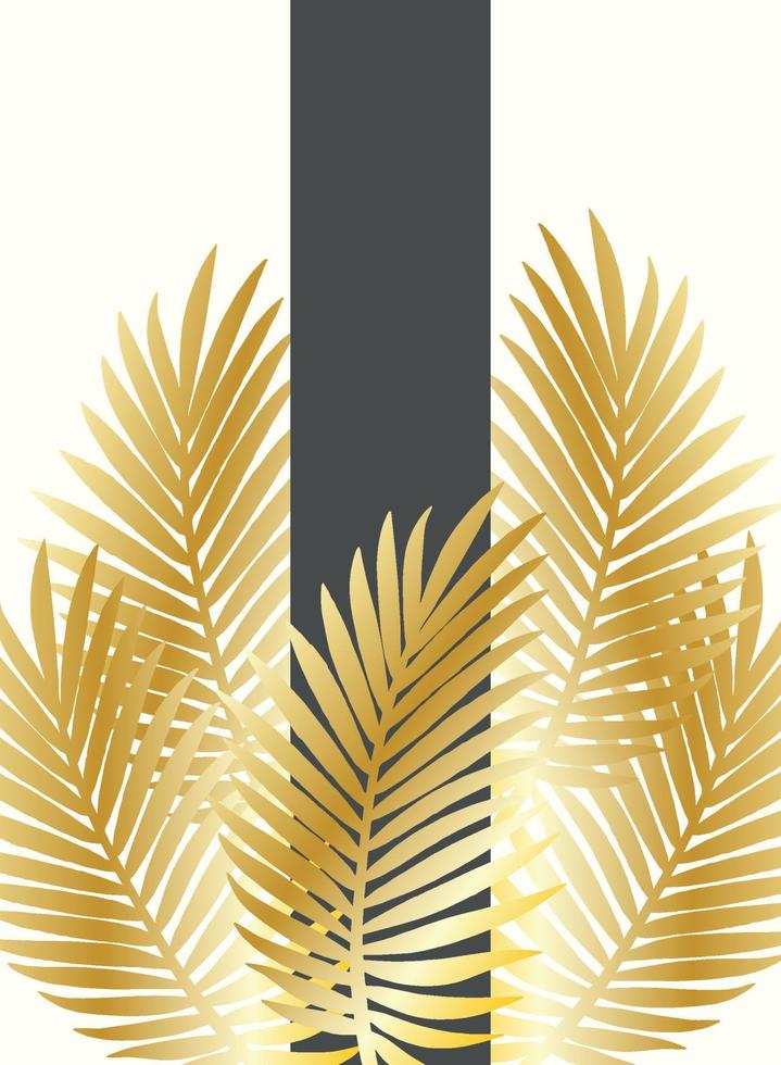 Black and white luxury background with golden tropical leaf vector