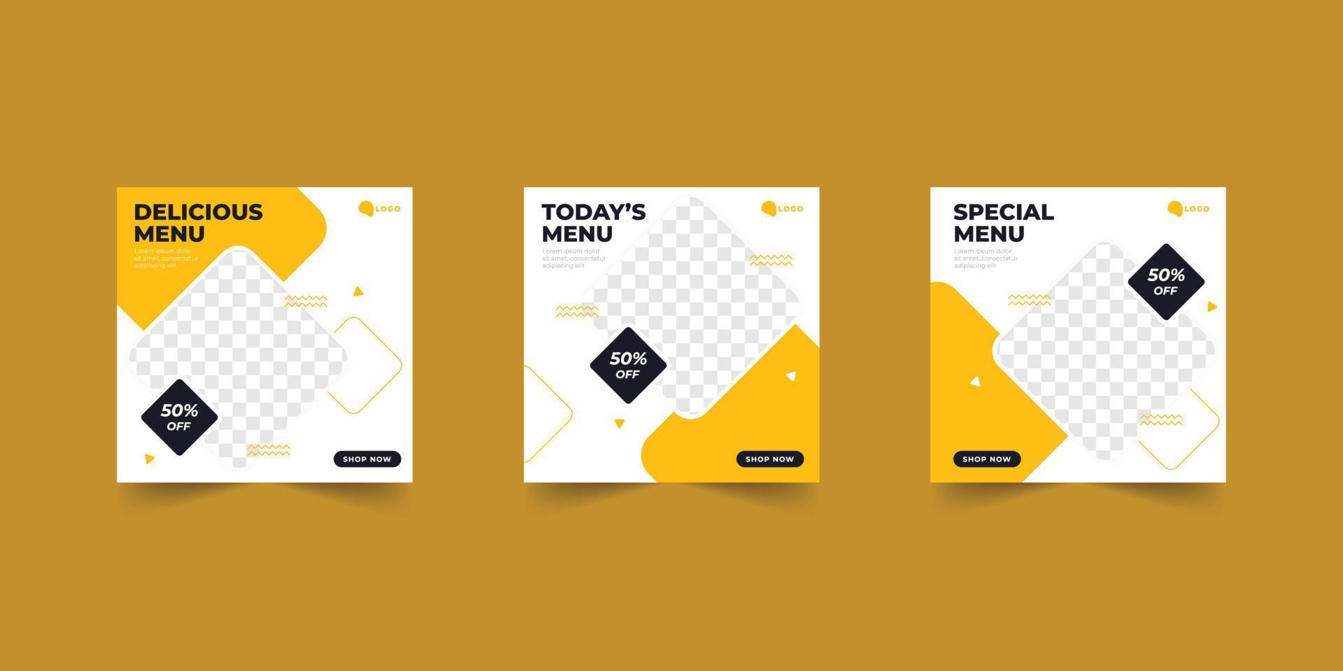 Delicious menu food social media promotion and banner post design template vector