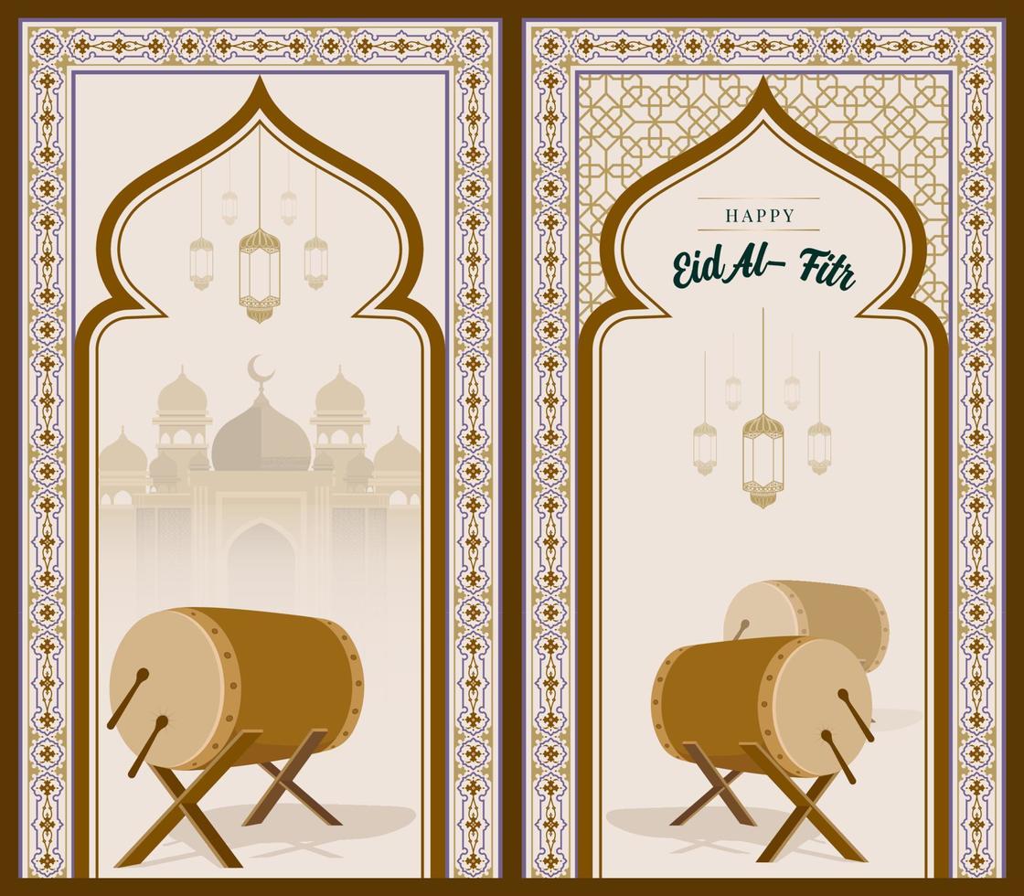 The background of the Eid greeting post. golden mosque illustration as greeting card. vector