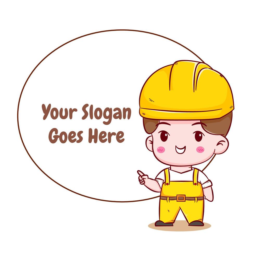 Cute Engineer construction worker concept hand drawn cartoon character with balloon text vector