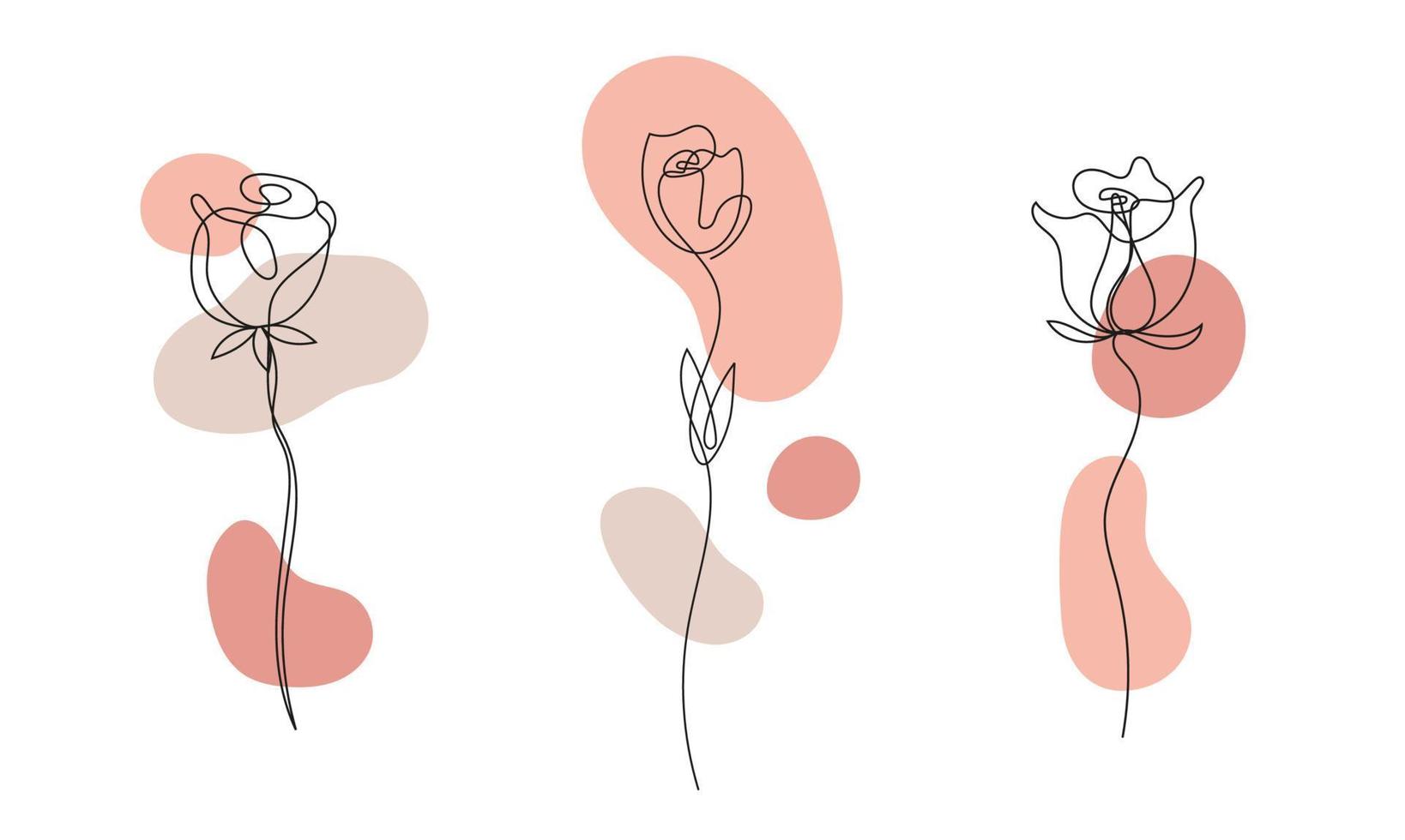 conjunto vectorial de flores dibujadas a mano, de una sola línea continua - rosas, boceto de hojas. elementos florales de arte. uso para estampados de camisetas, logotipos, cosméticos vector