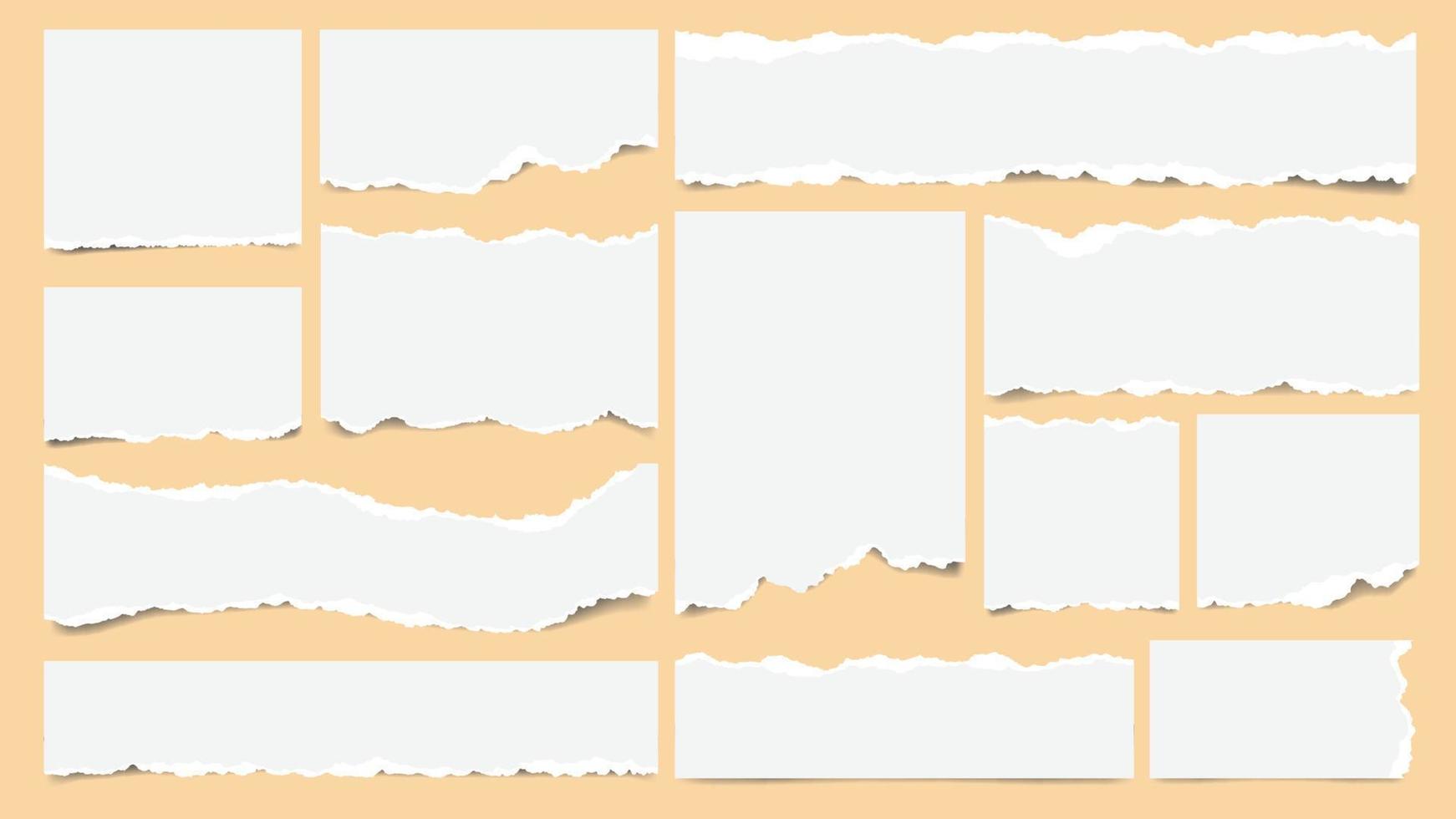 Realistic white torn ripped paper sheets collection. vector