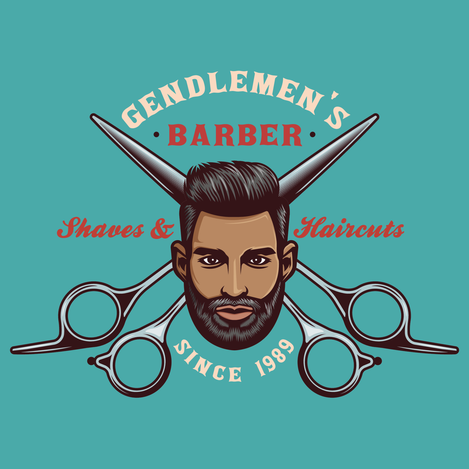 emblem with man face and scissors 11972633 Vector Art at