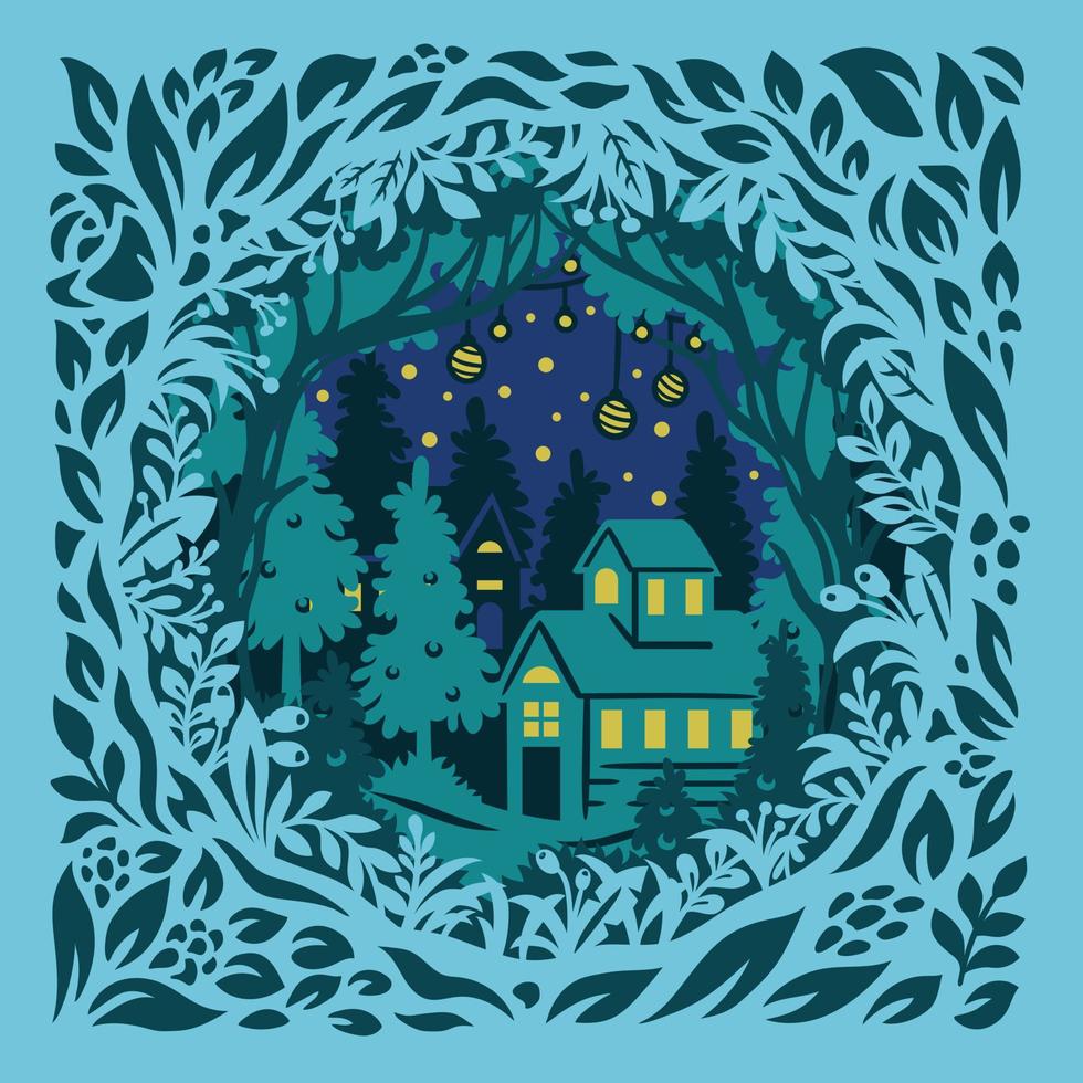 navidad siluetas paisaje de invierno vector