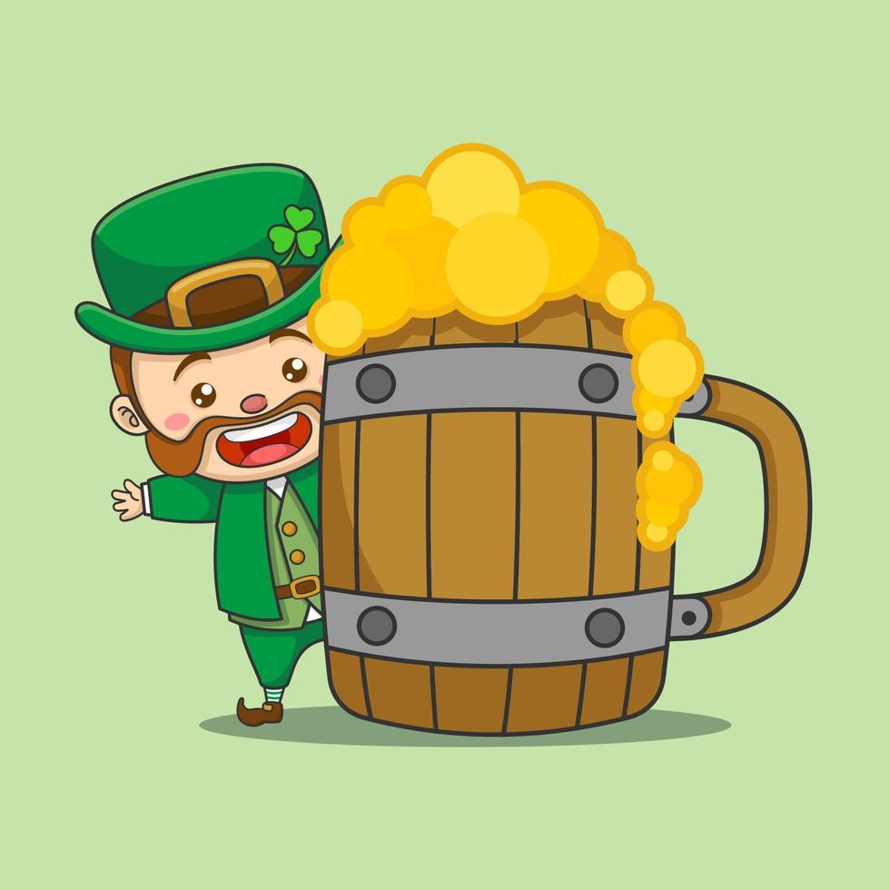 Cute Leprechaun Behind Big Beer vector