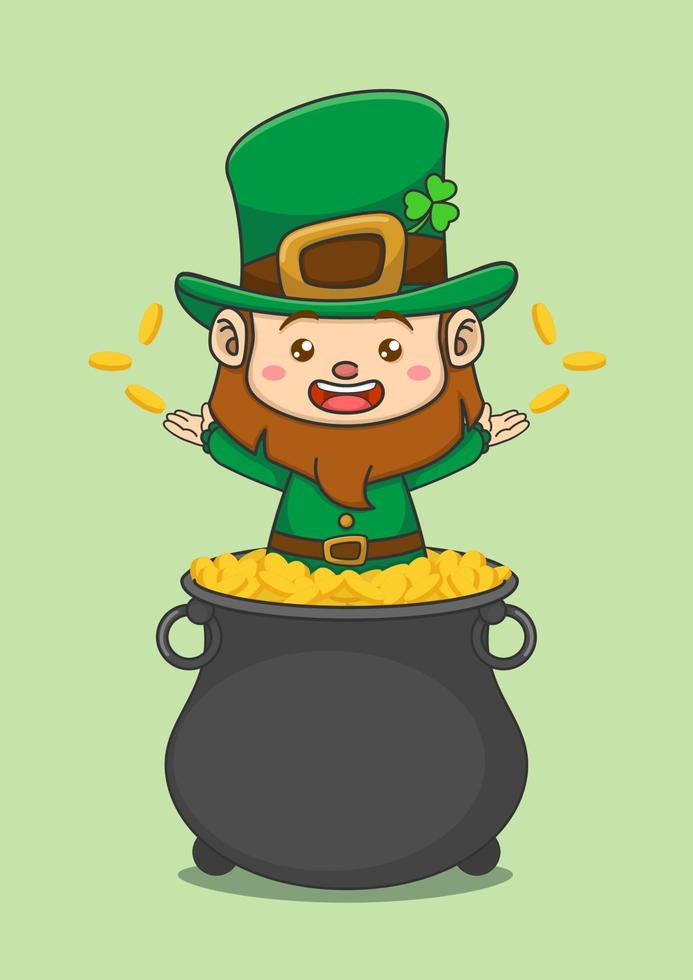Cute Leprechaun With Gold Pot vector