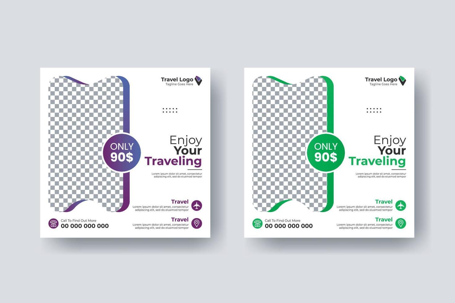 Social media post square flyer travel banner template vector