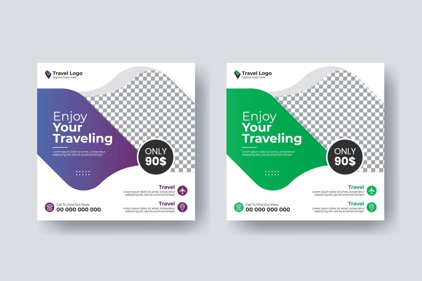 Social media post square flyer travel banner template vector