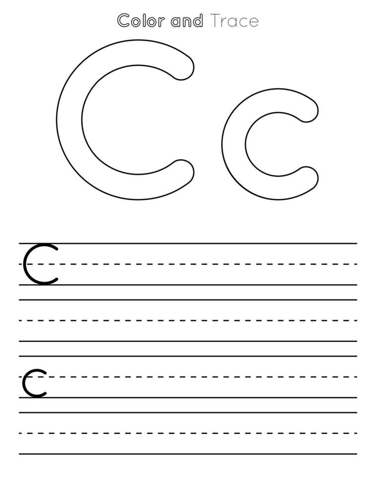 C Letter Tracing Worksheet . Uppercase and Lowercase Letter or Alphabet Trace KIds Worksheet vector