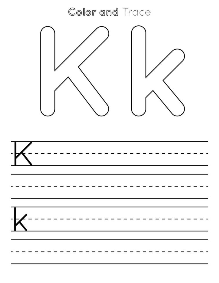 K Letter Tracing Worksheet . Uppercase and Lowercase Letter or Alphabet Trace KIds Worksheet vector