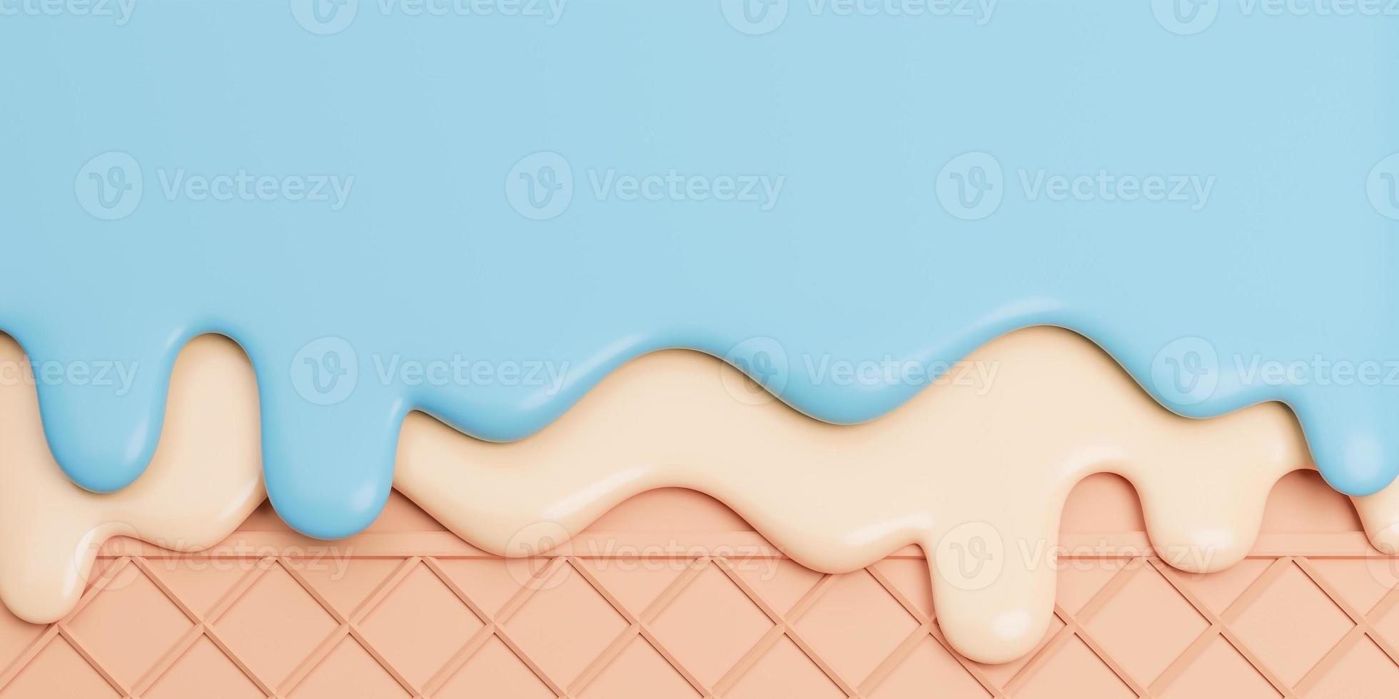 Mint and Vanilla Ice Cream Melted on Wafer banner Background with copy space.,3d model and illustration. photo