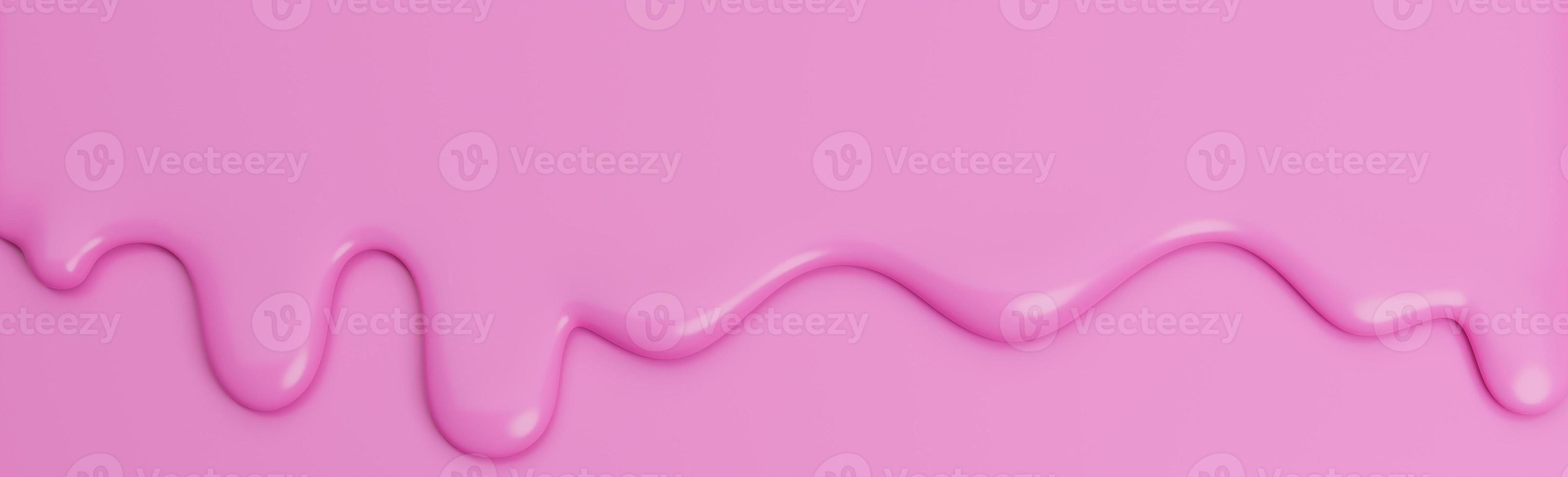 Melted Strawberry Ice Cream flow down on pink banner Background with copy space.,3d model and illustration. photo