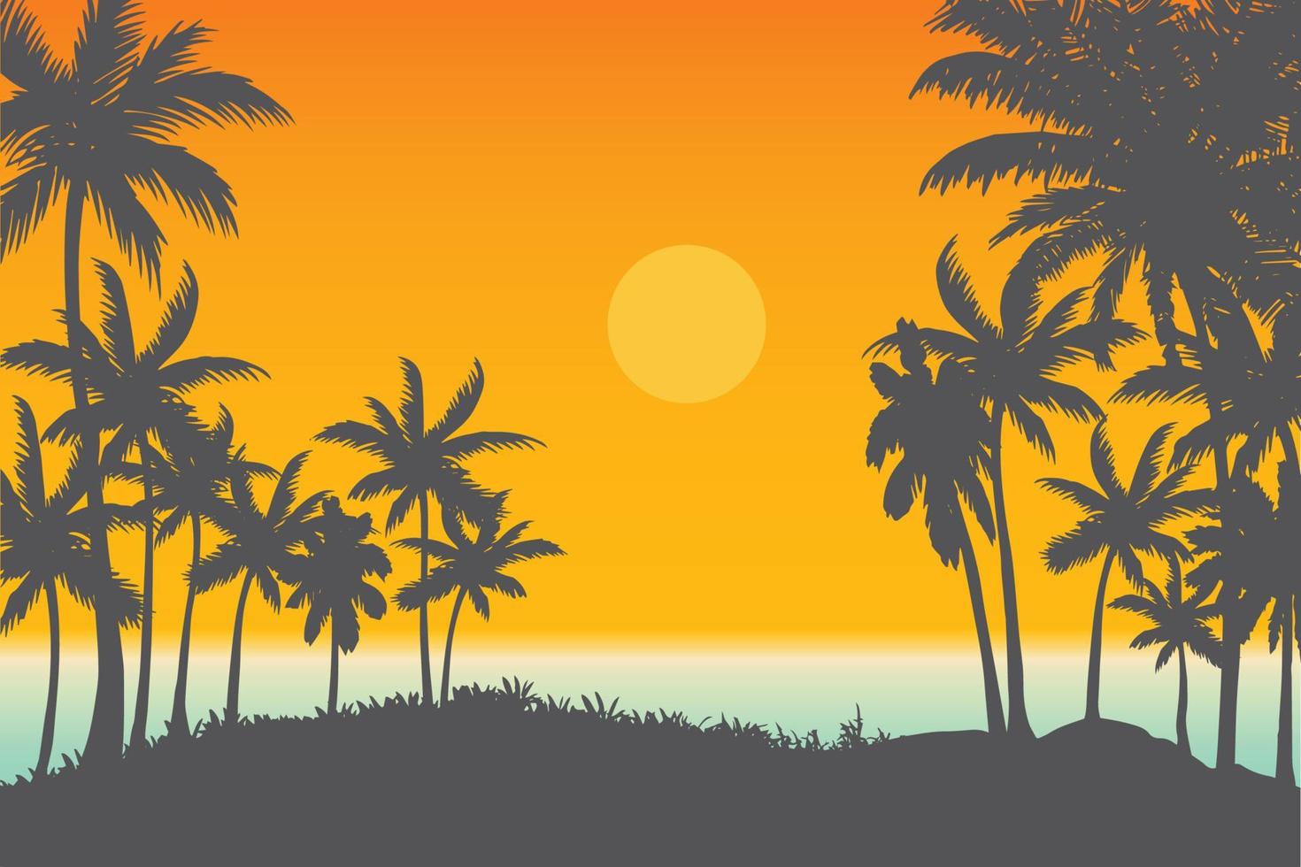 ilustración vectorial del paisaje natural de la playa tropical al atardecer vector