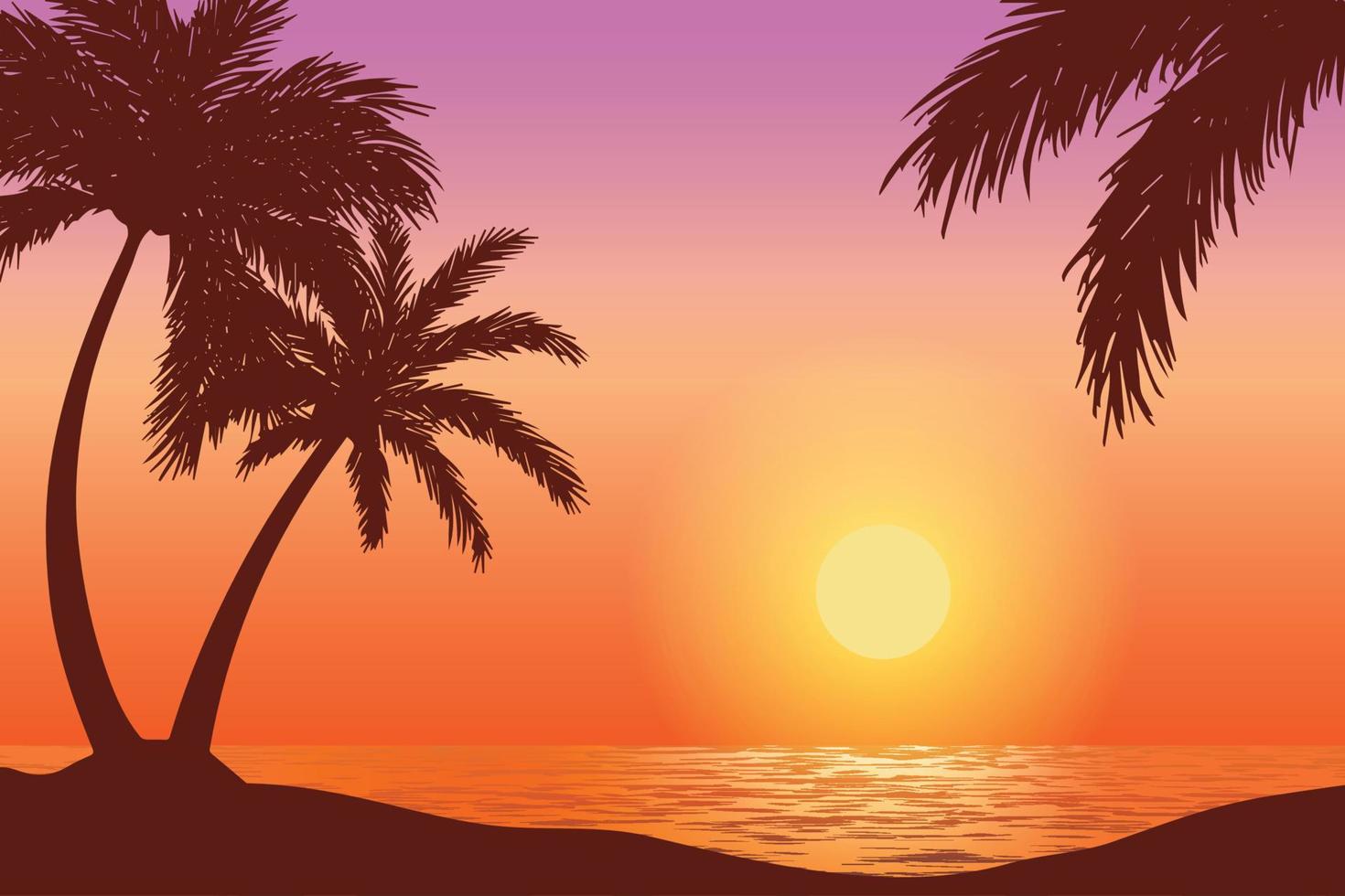 ilustración vectorial del paisaje natural de la playa tropical al atardecer vector