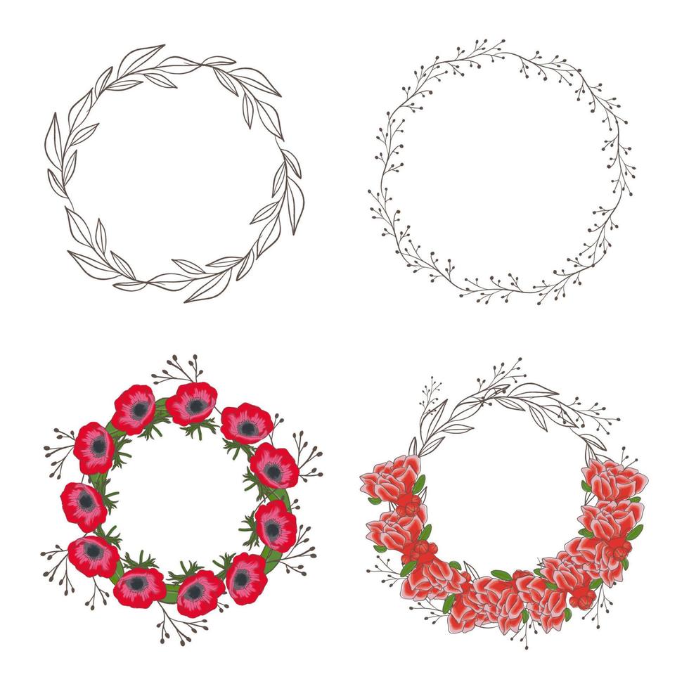 Wedding floral border vector set. Illustration of round floral frames