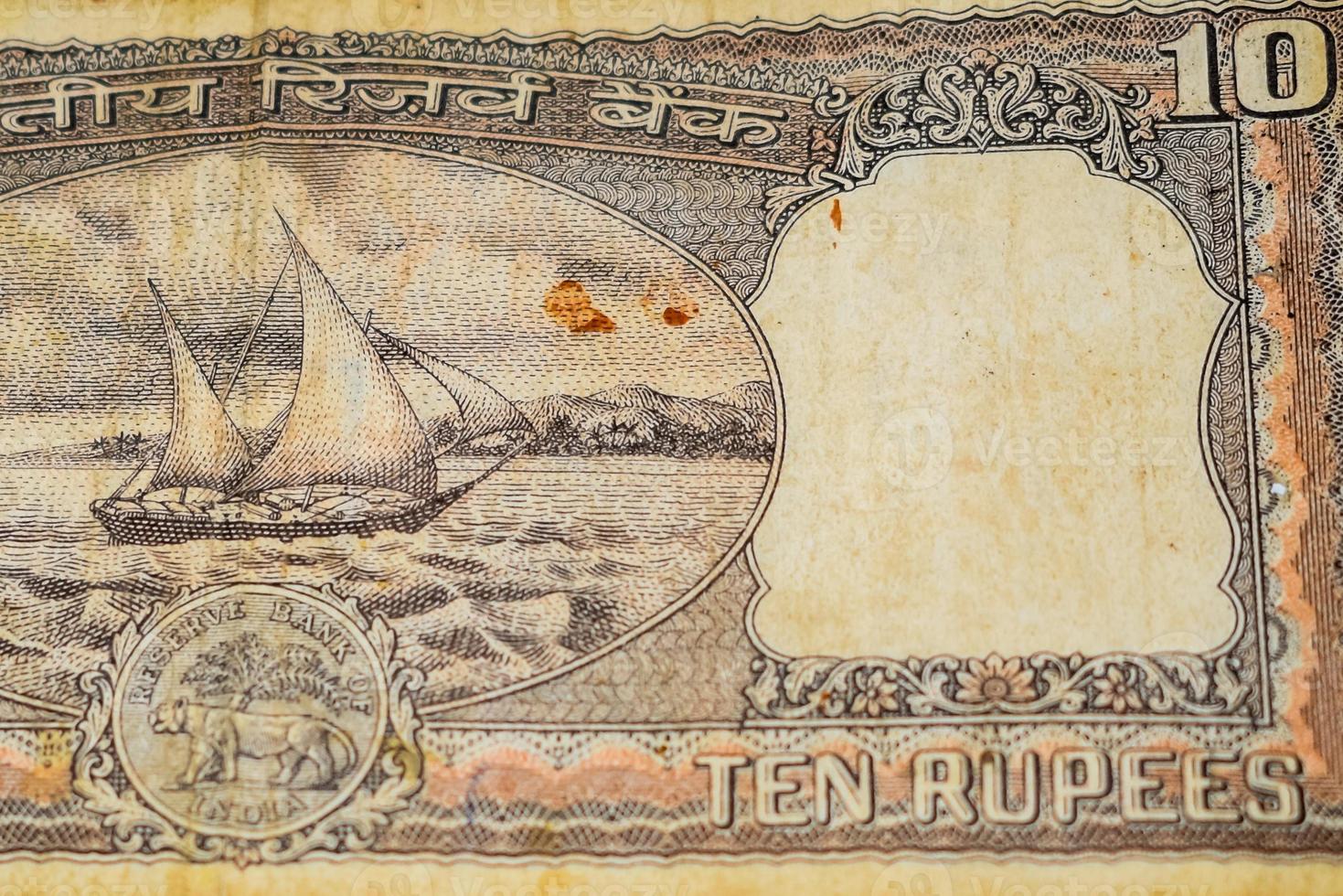 Close up view of rare ten rupee note on the table, Old Indian Currency notes on a rotating table, Rare Indian Currency close up view photo