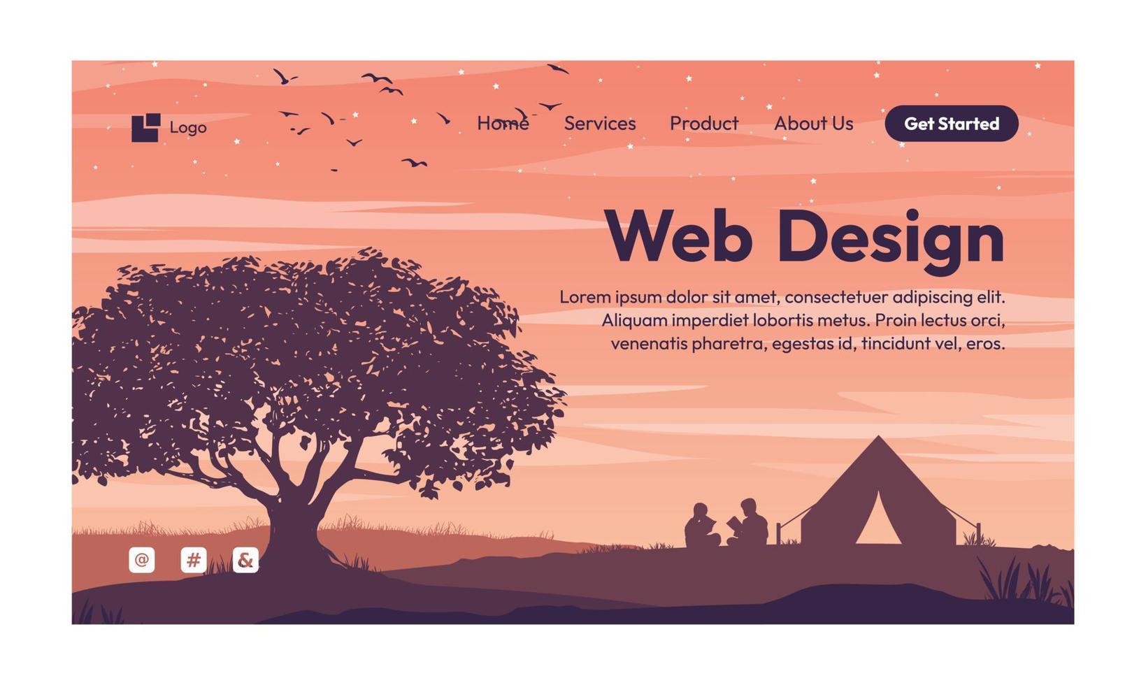 diseño web naturaleza paisaje diseño plano landing page vector